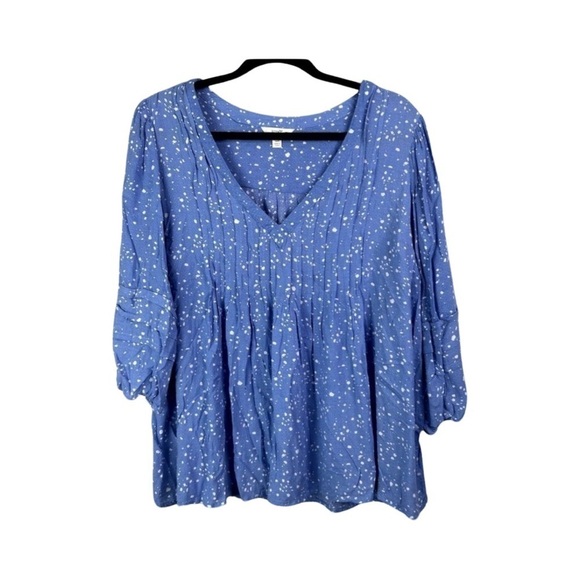 Terra & Sky Tops - Terra & Sky Plus Size Pintuck Woven Printed 3/4 Sleeve V-Neck Blouse Top NWT 3X